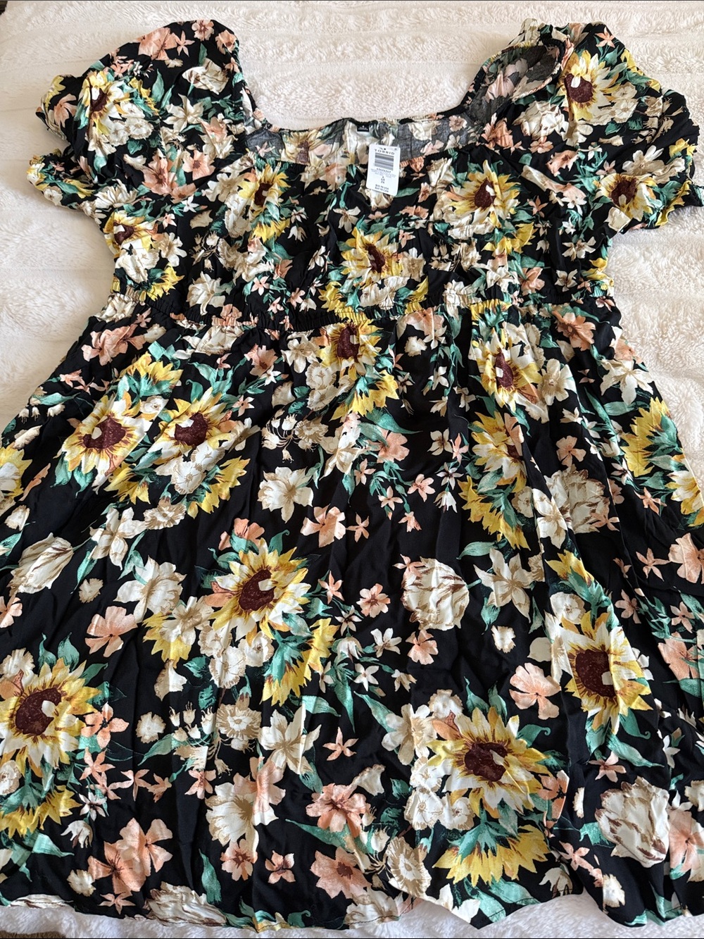 torrid Black Sunflower & Floral Puff Sleeve Dress